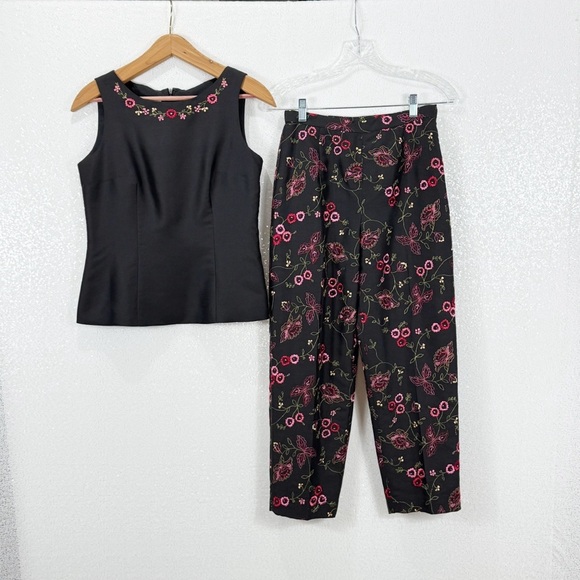 Talbots 2pc pant suit 100% silk embroidered Floral Embroidered Size 4P - Picture 16 of 16